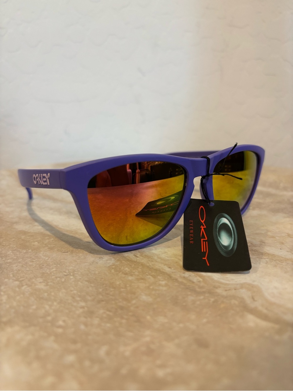 Oakley Frogskins Purple Frame Sunglasses with Red-Orange Mirrored Lenses